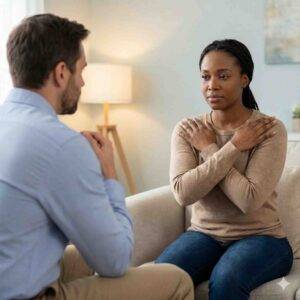 Therapist having a client doing bilateral tapping for EMDR therapy.