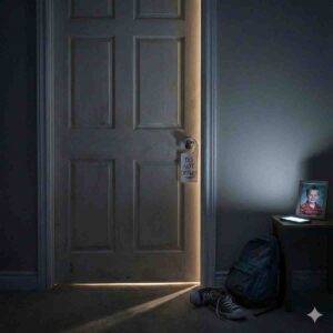 Closed bedroom door with a 'Do Not Disturb' sign, symbolizing the emotional withdrawal and isolation central to the struggles of adolescence.