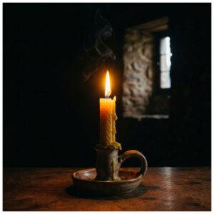 Single candle flame in the dark, symbolizing hope and remembrance in traumatic grief therapy.