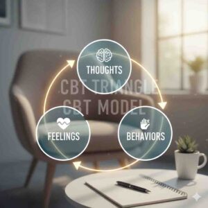 CBT Triangle showing the connection between Thoughts, Behaviors, and Feelings