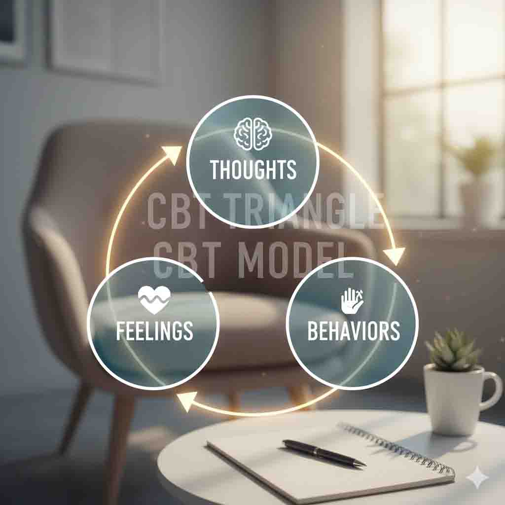 Image of CBT Triangle - Thoughts - Behaviors - Feelings