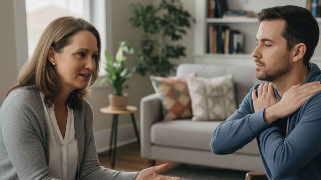 Man doing Bilateral Stimulation with therapist