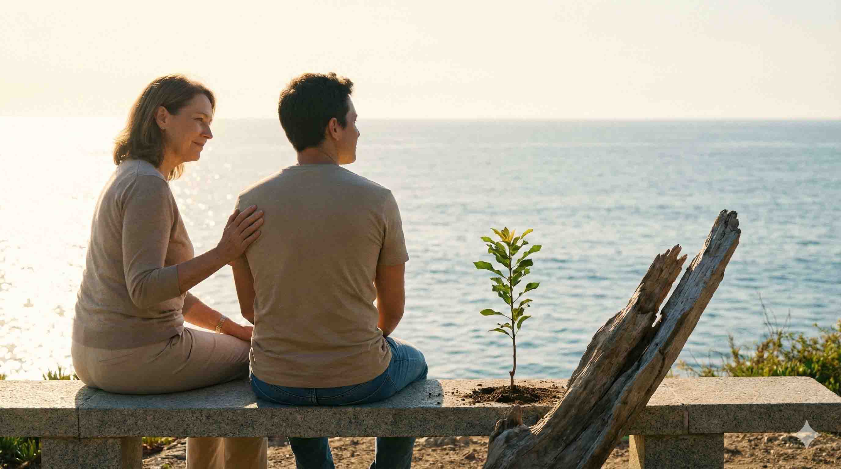 Counselor laying sympathetic hand on client